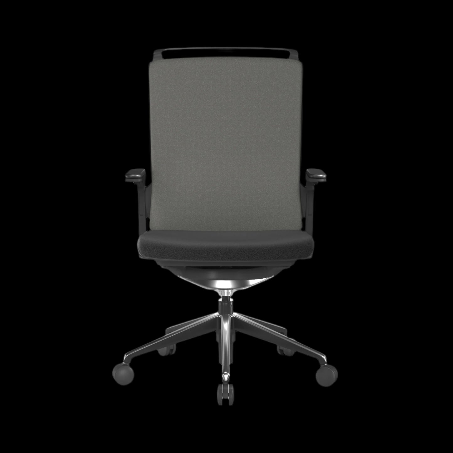 Black/grey office chair with a black background