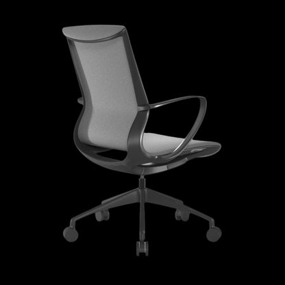 Modern office chair with mesh backrest on a black background