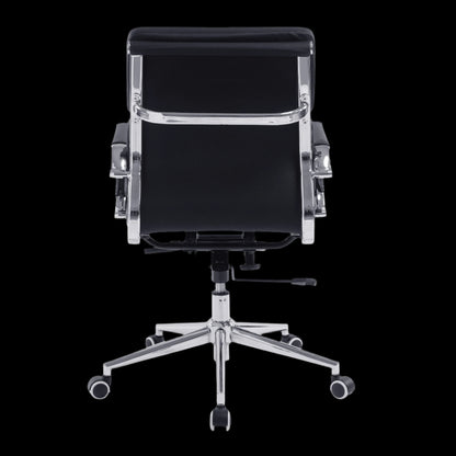 Black office chair with chrome base on a black background