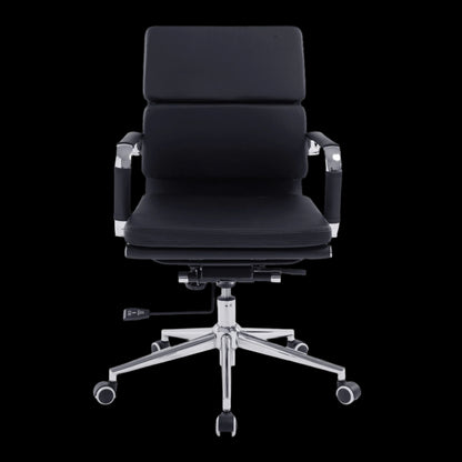 Black office chair with high backrest on a black background