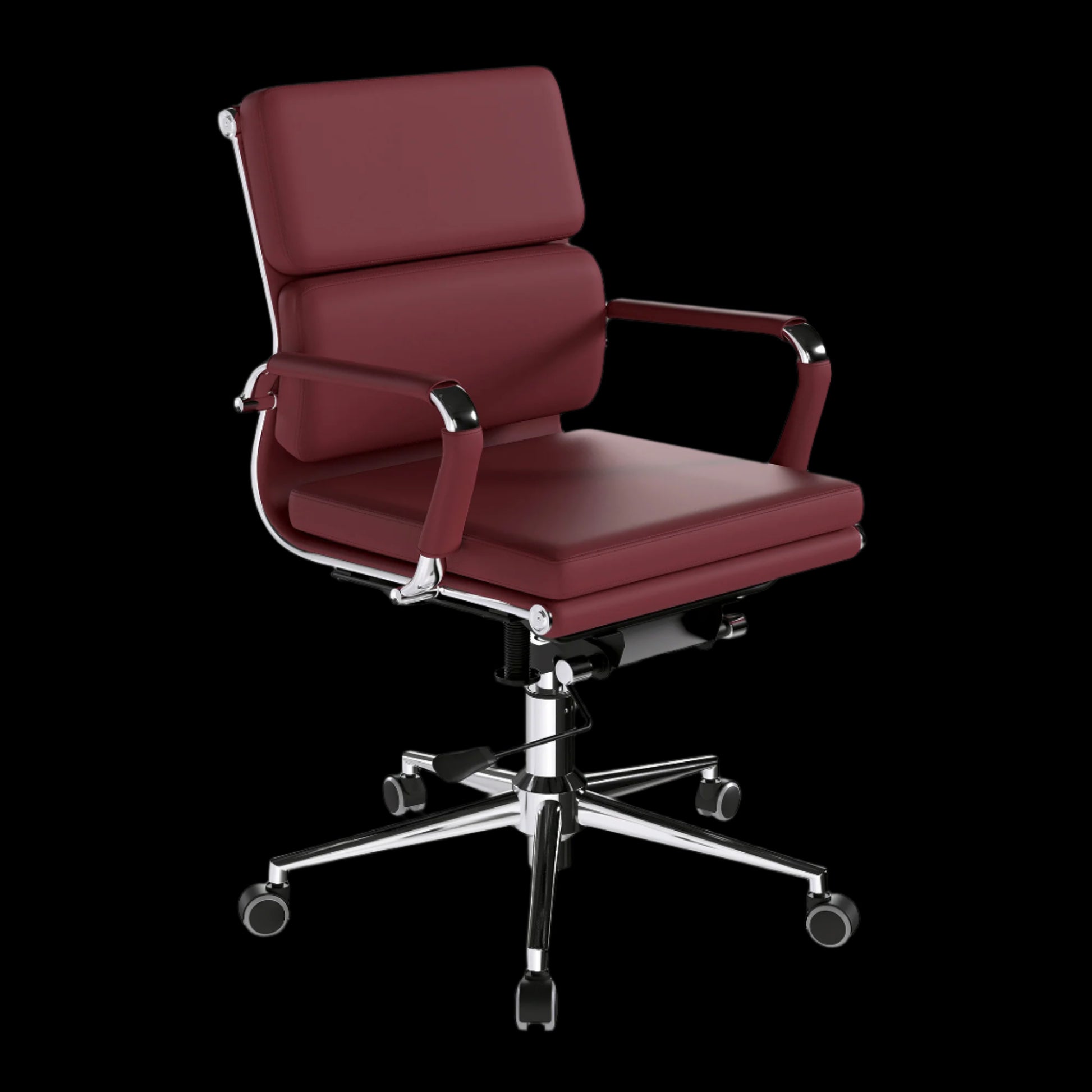Red office chair with chrome base on a black background