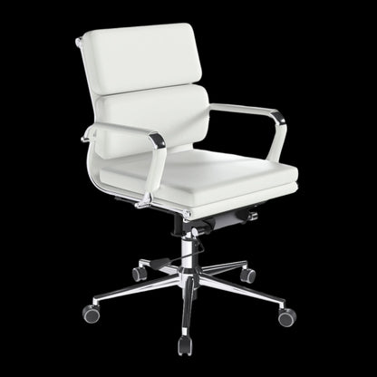 White office chair with chrome base on a black background