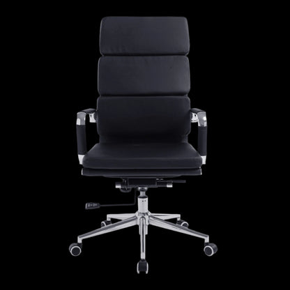Black office chair with high backrest on a black background