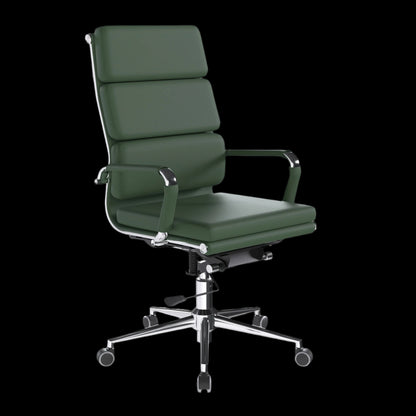 Green office chair with a black background