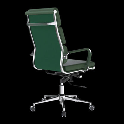 Green office chair with a black background