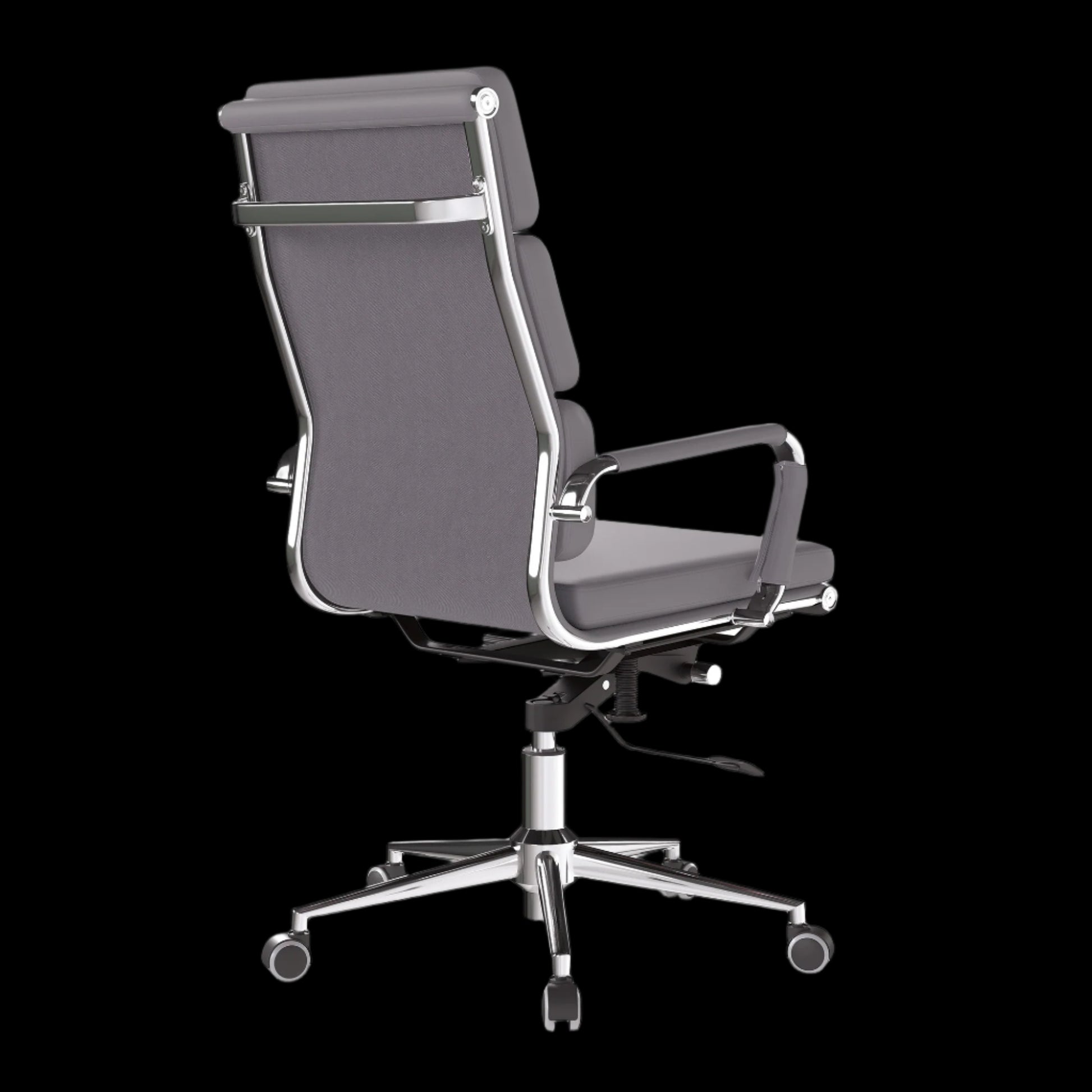 Gray office chair with a black background
