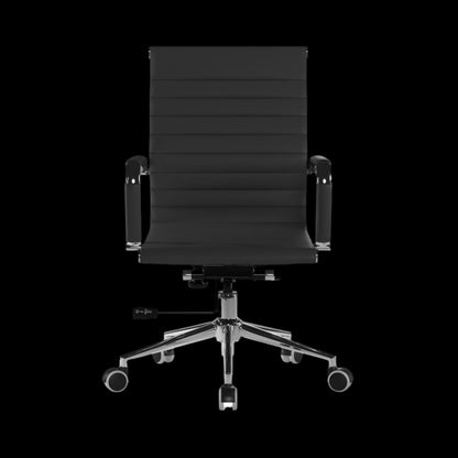 Black office chair with ribbed backrest on a black background