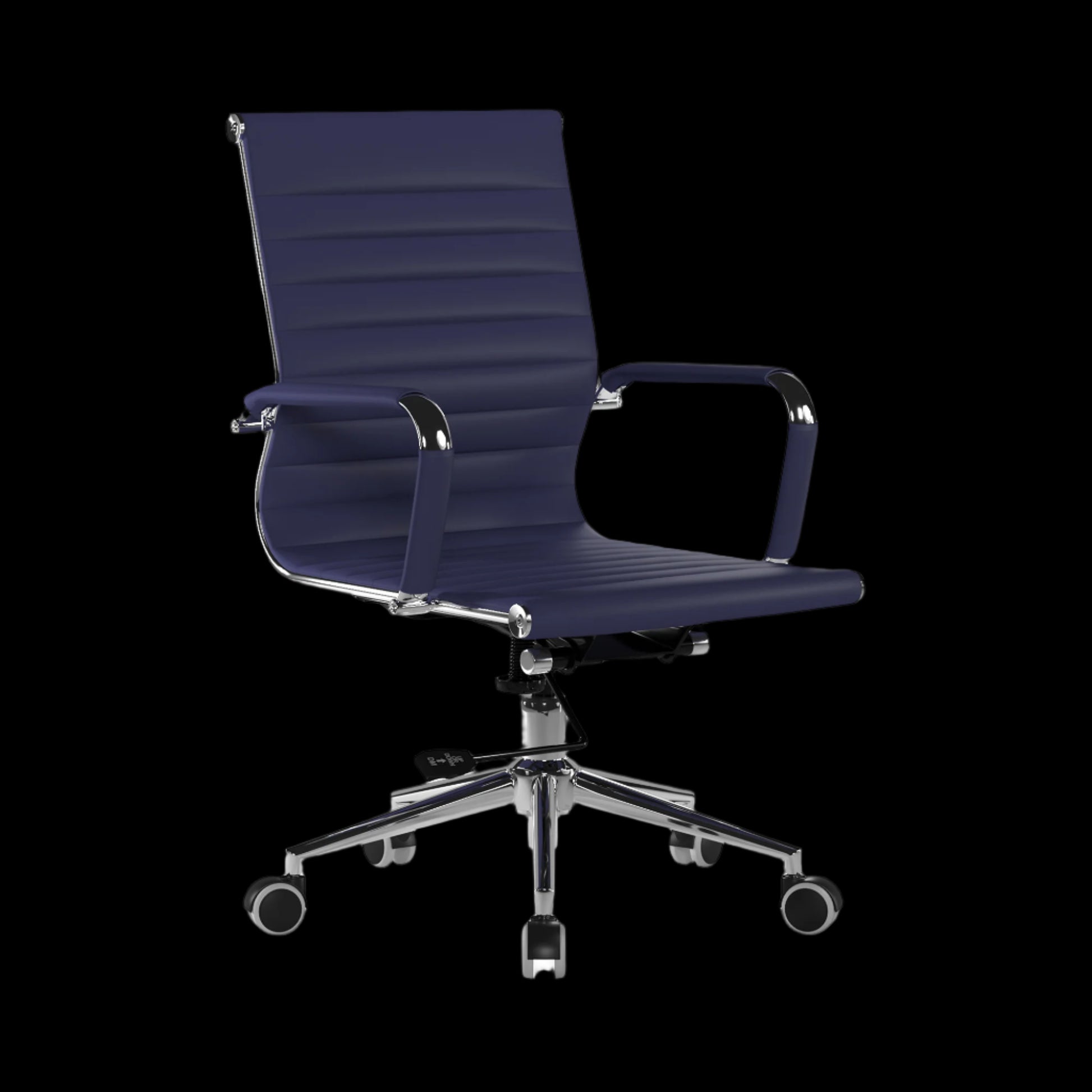 Blue office chair with a black background
