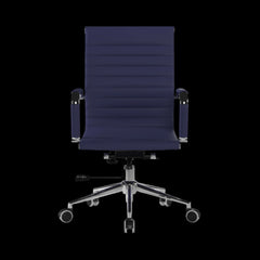 Blue office chair with a black background