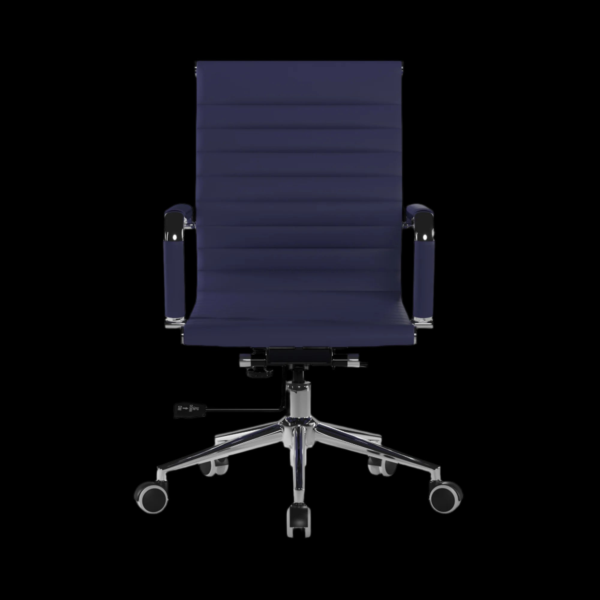 Blue office chair with a black background