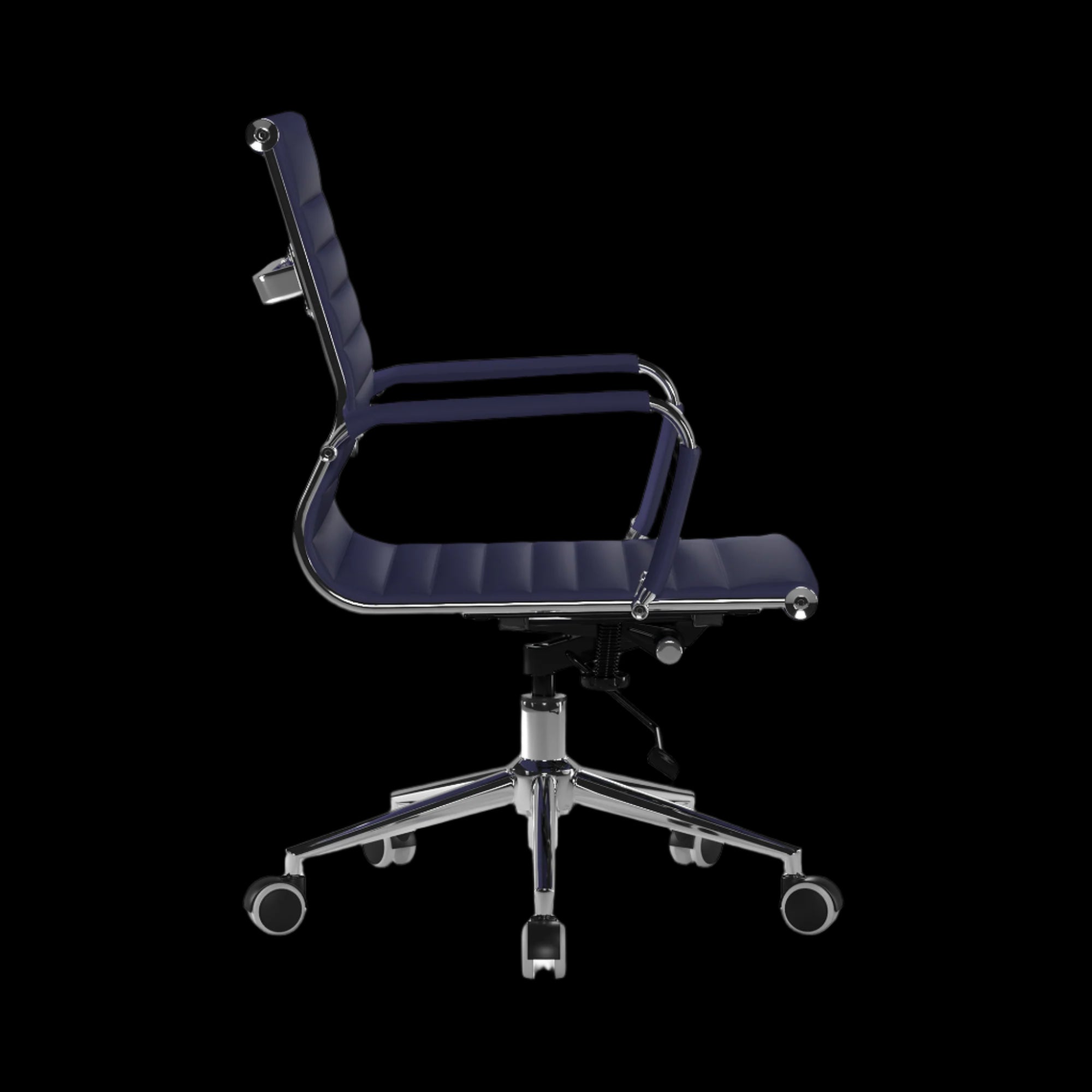Blue office chair with a black background