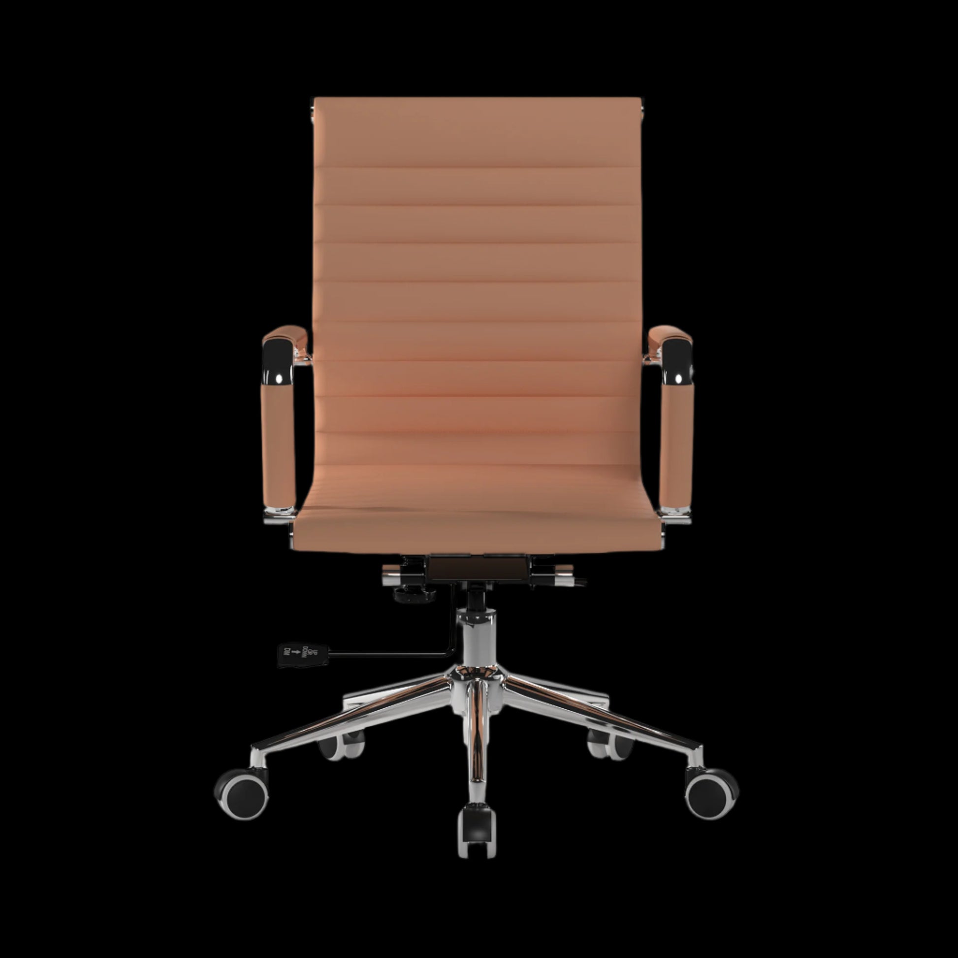 Brown office chair with a ribbed backrest on a black background
