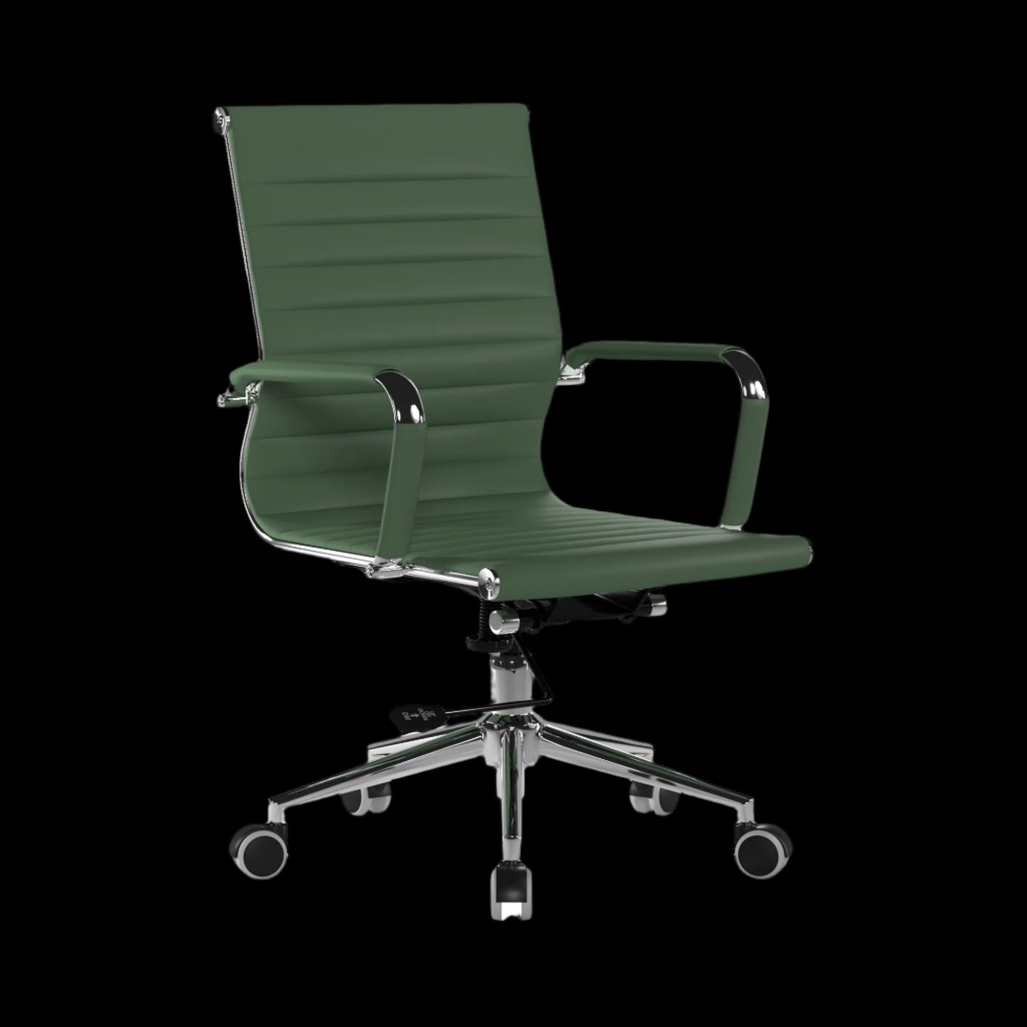 Green office chair with a black background