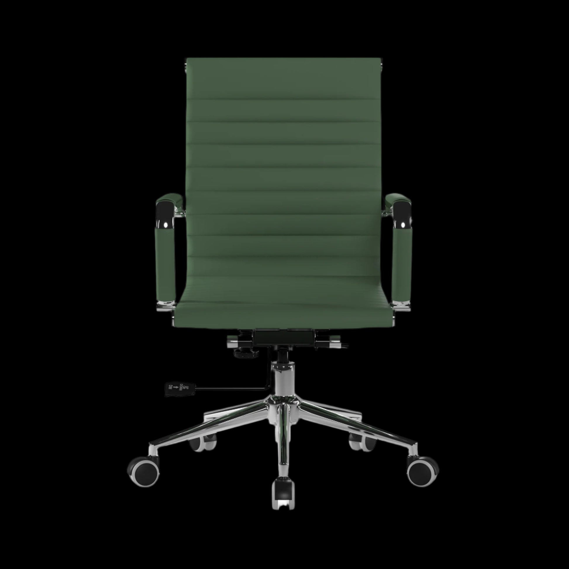 Green office chair with a black background