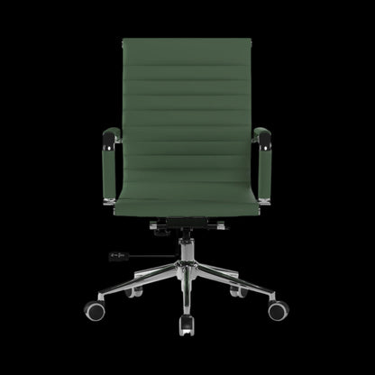 Green office chair with a black background