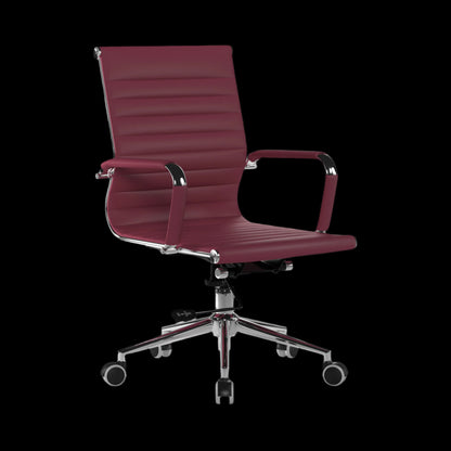Maroon office chair with chrome base on a black background