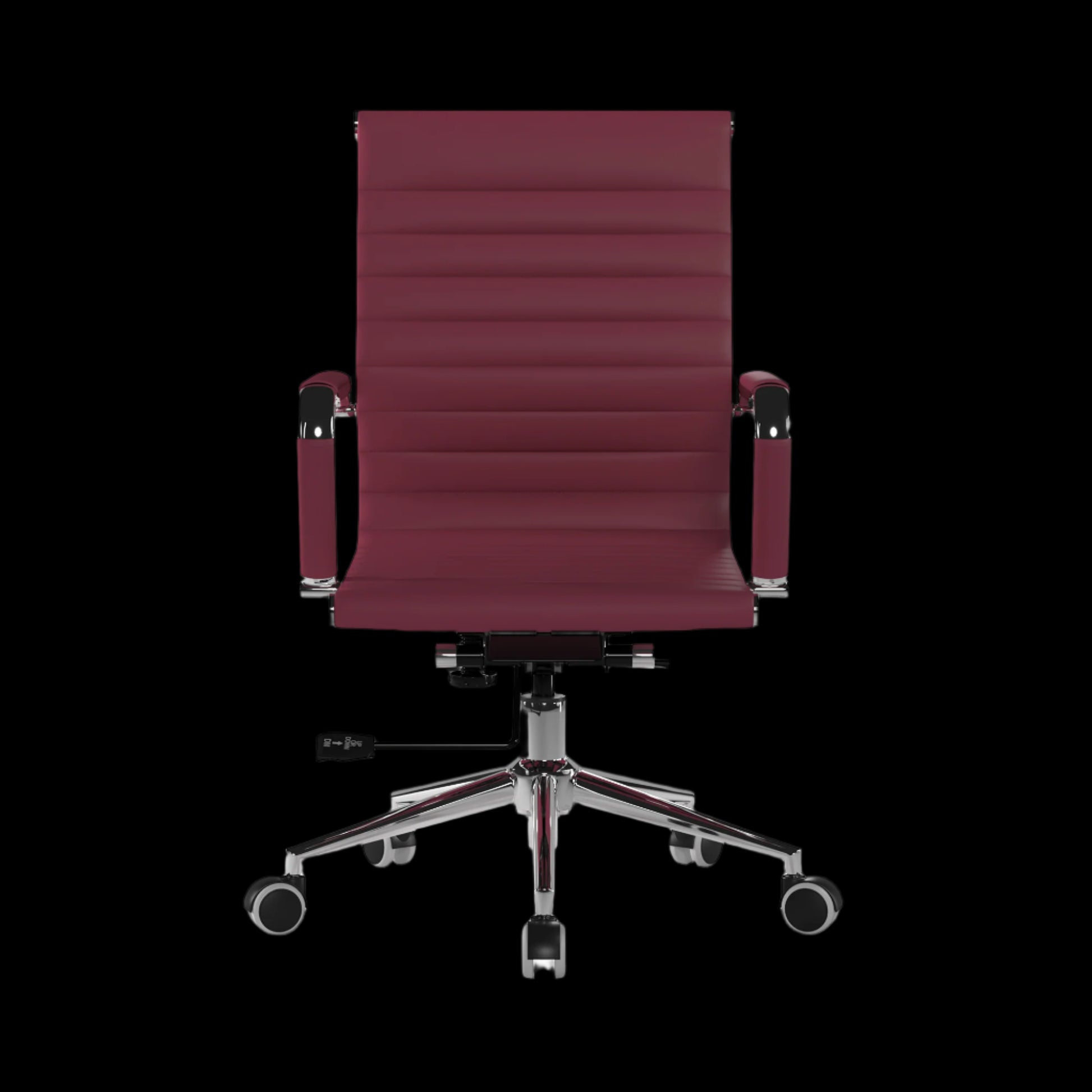 Maroon office chair with a ribbed backrest on a black background