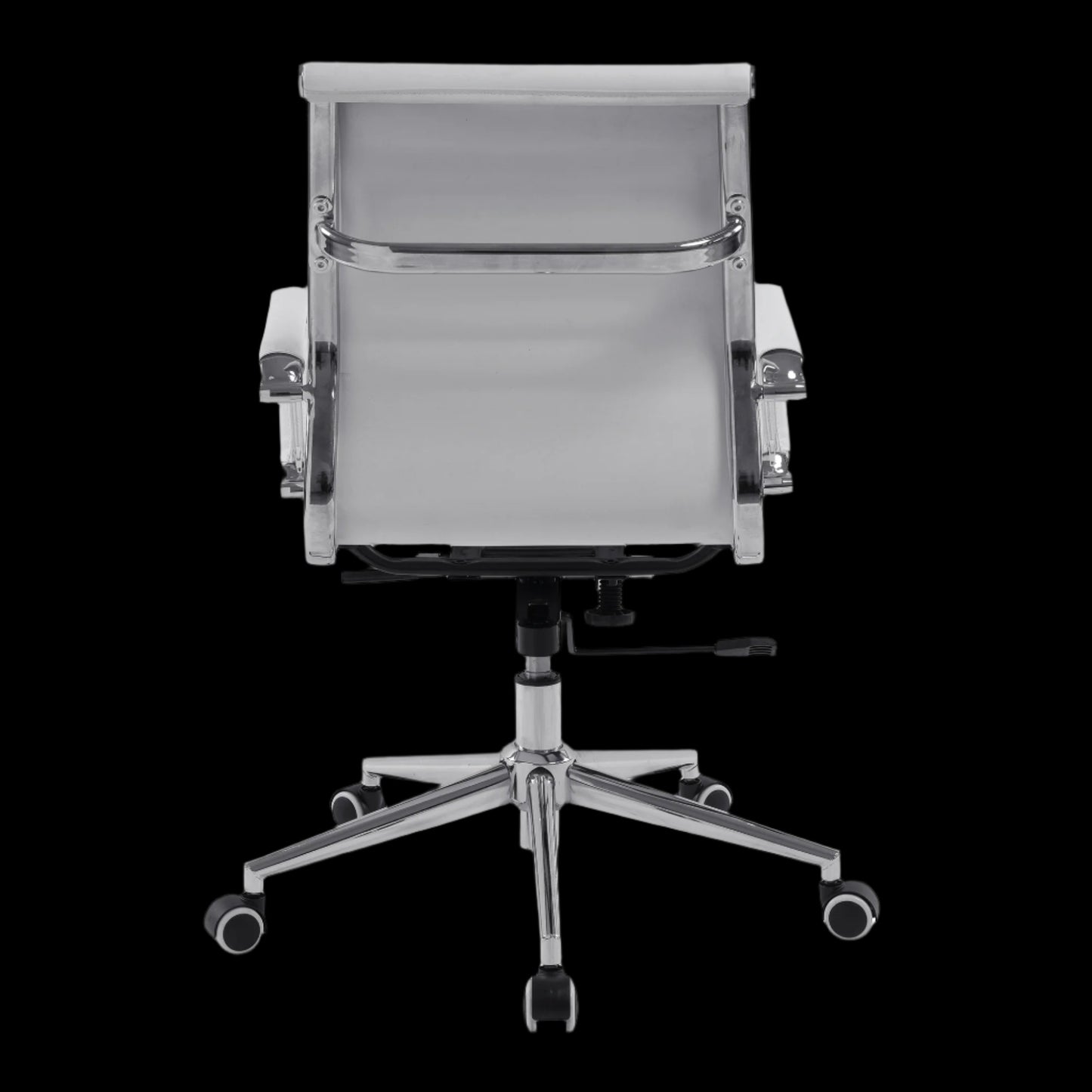 Gray office chair with a mesh backrest on a black background