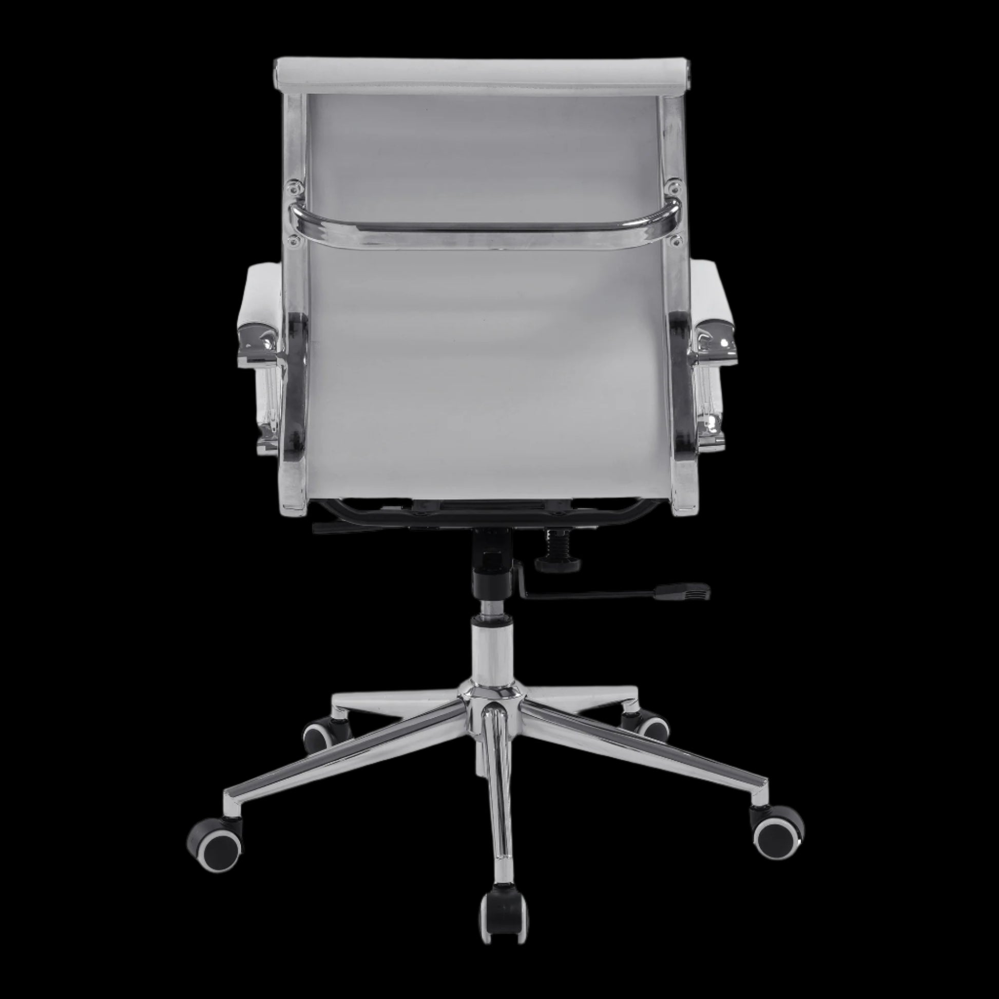 Gray office chair with a mesh backrest on a black background