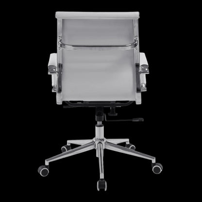 Gray office chair with a mesh backrest on a black background