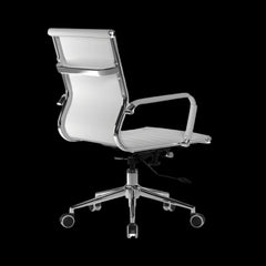 Modern office chair with white seat and backrest on a black background