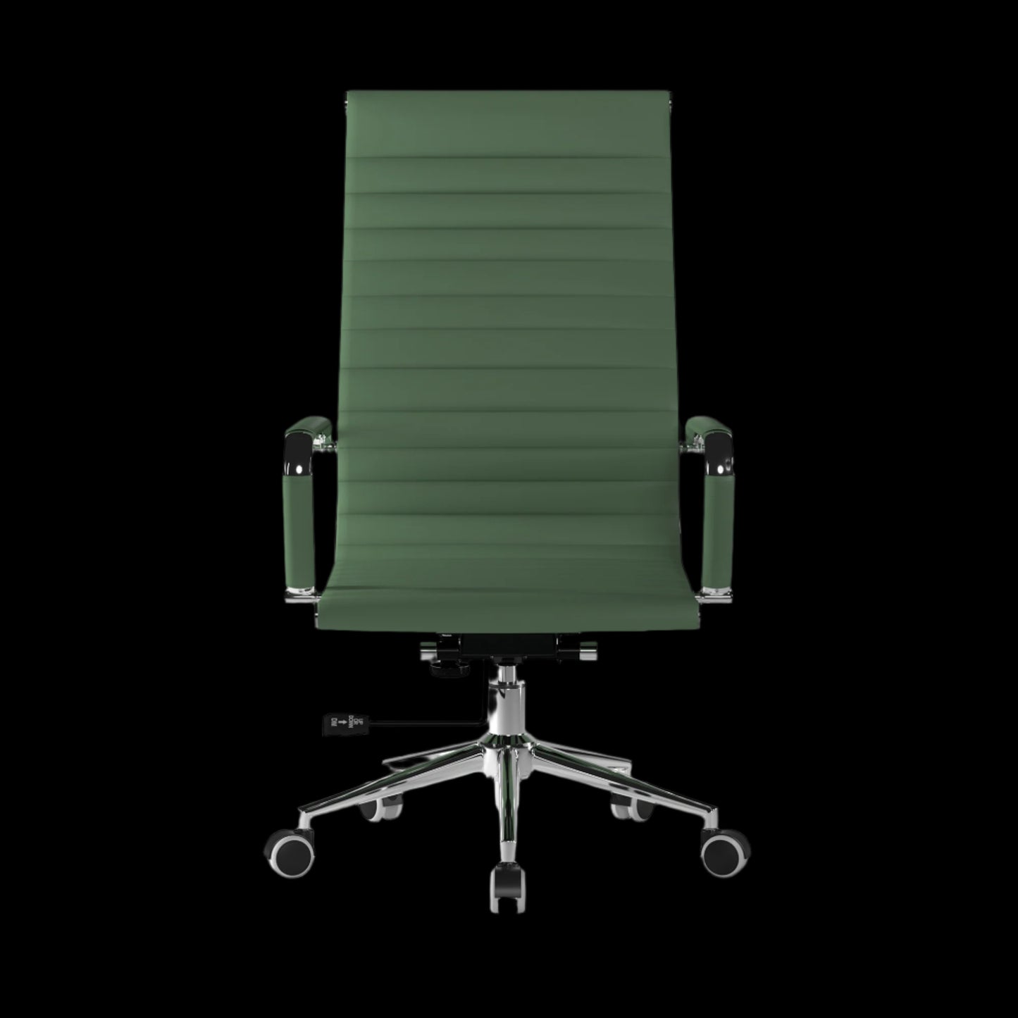Green office chair with a black background