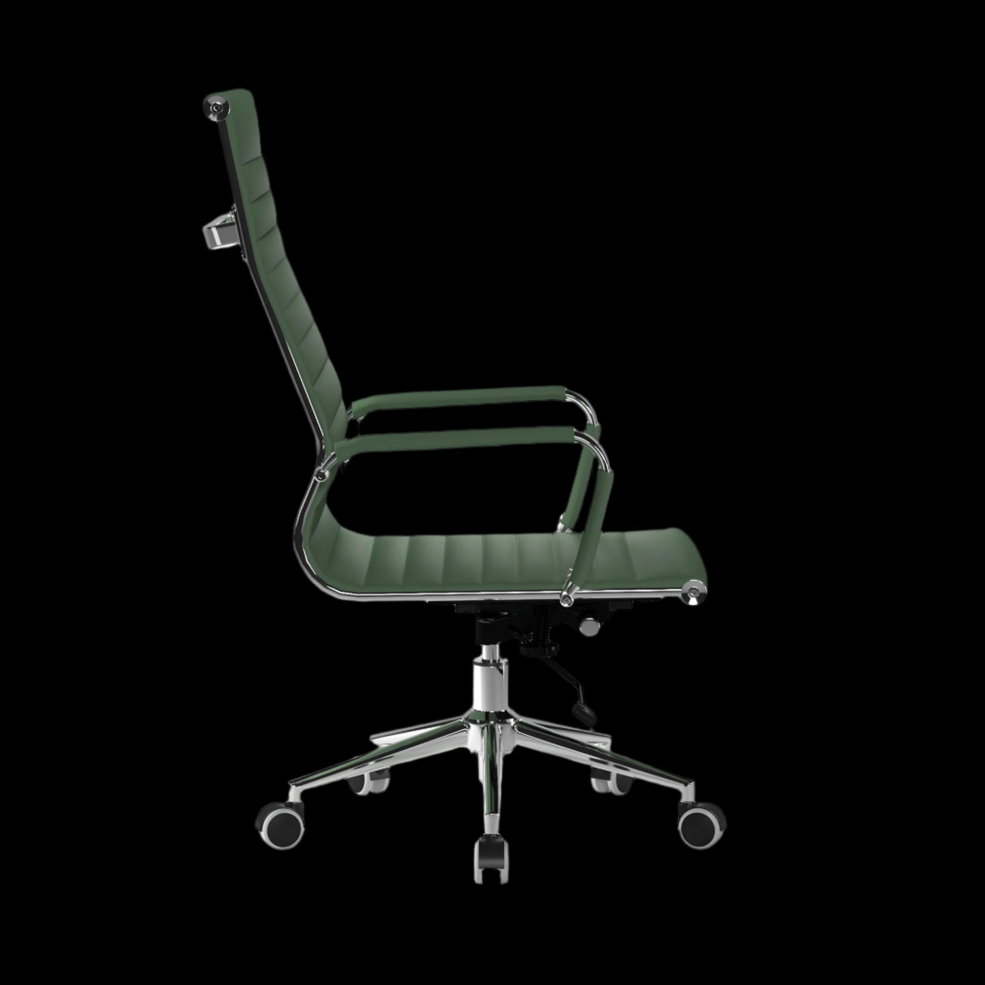 Green office chair with a black background