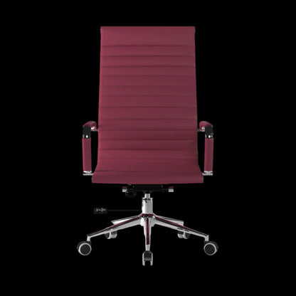 Red office chair with a ribbed backrest on a black background
