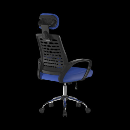 Blue and black office chair on a black background
