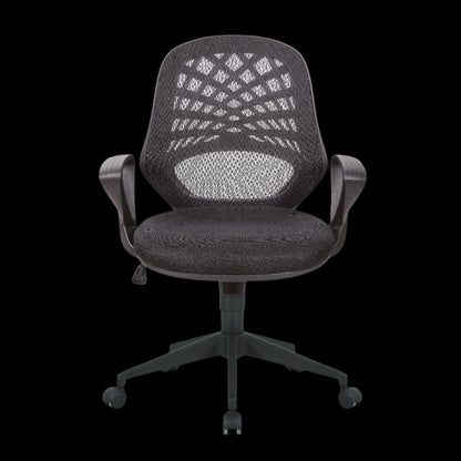 Gray office chair with mesh back on a black background