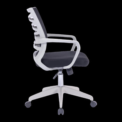 Black office chair with white frame on a black background
