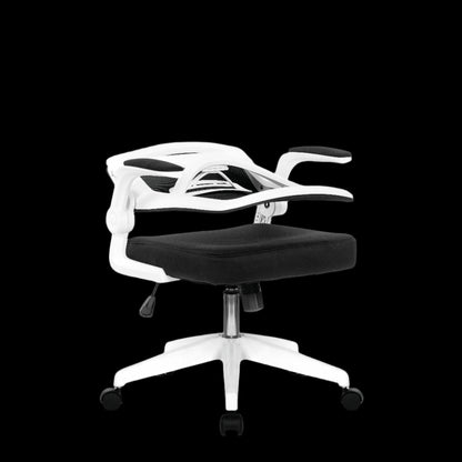 Black office chair with white frame on a black background