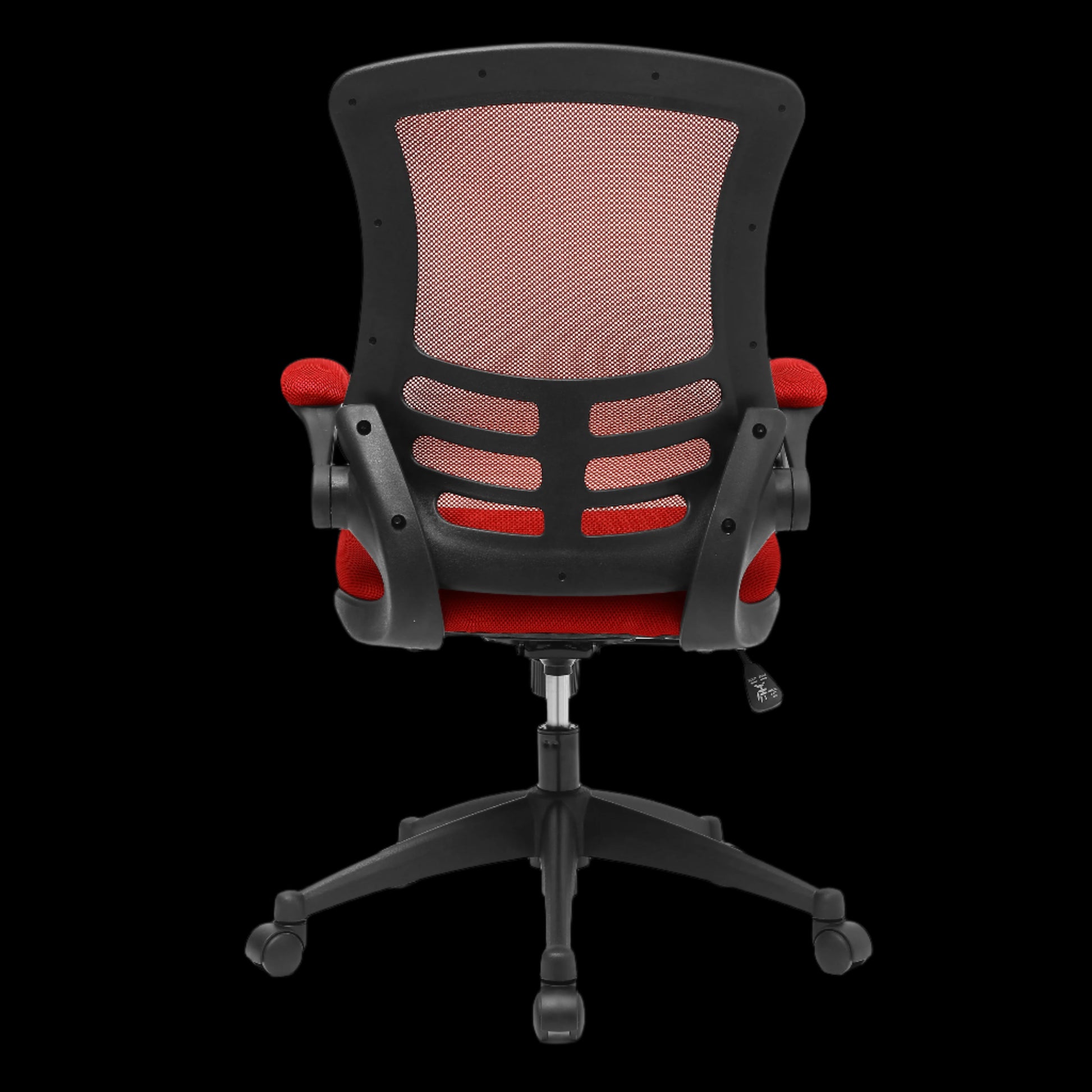Black office chair with red accents on a black background