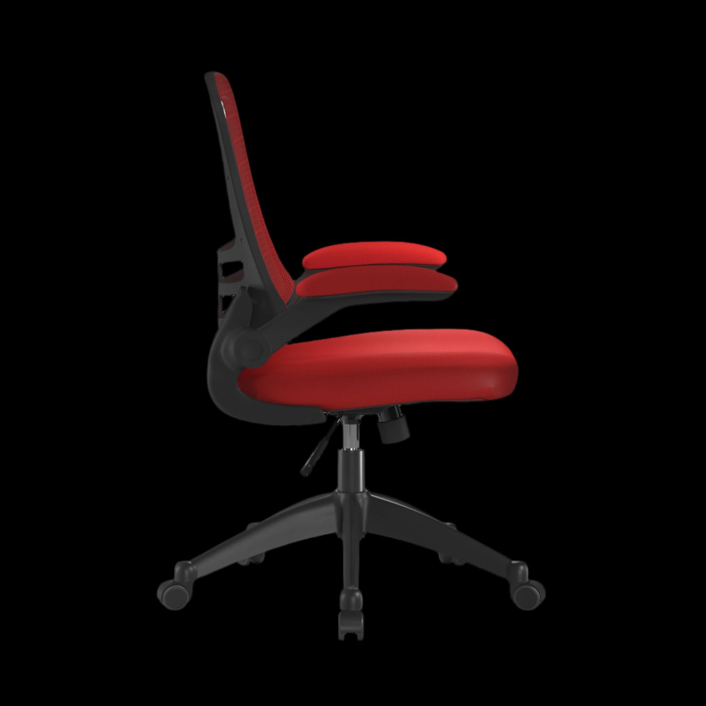 Red office chair with black frame on a black background