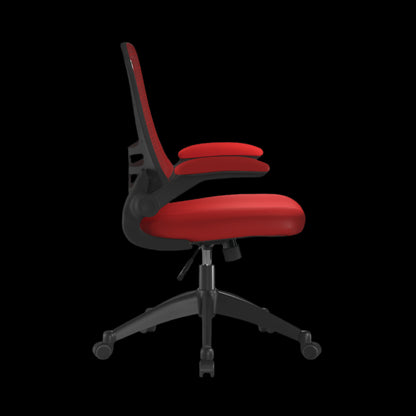Red office chair with black frame on a black background
