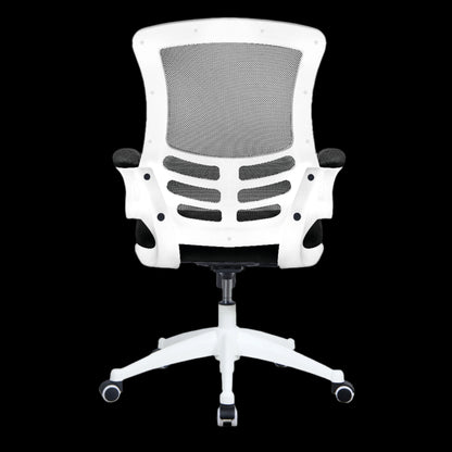 White office chair with black accents on a black background