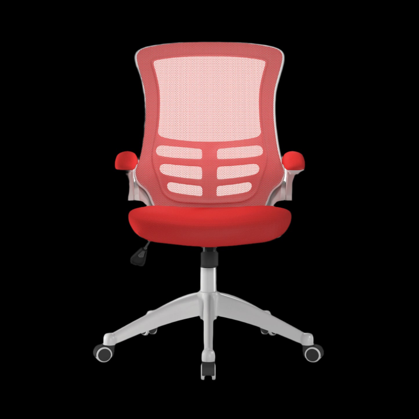 Red office chair with mesh back on a black  background