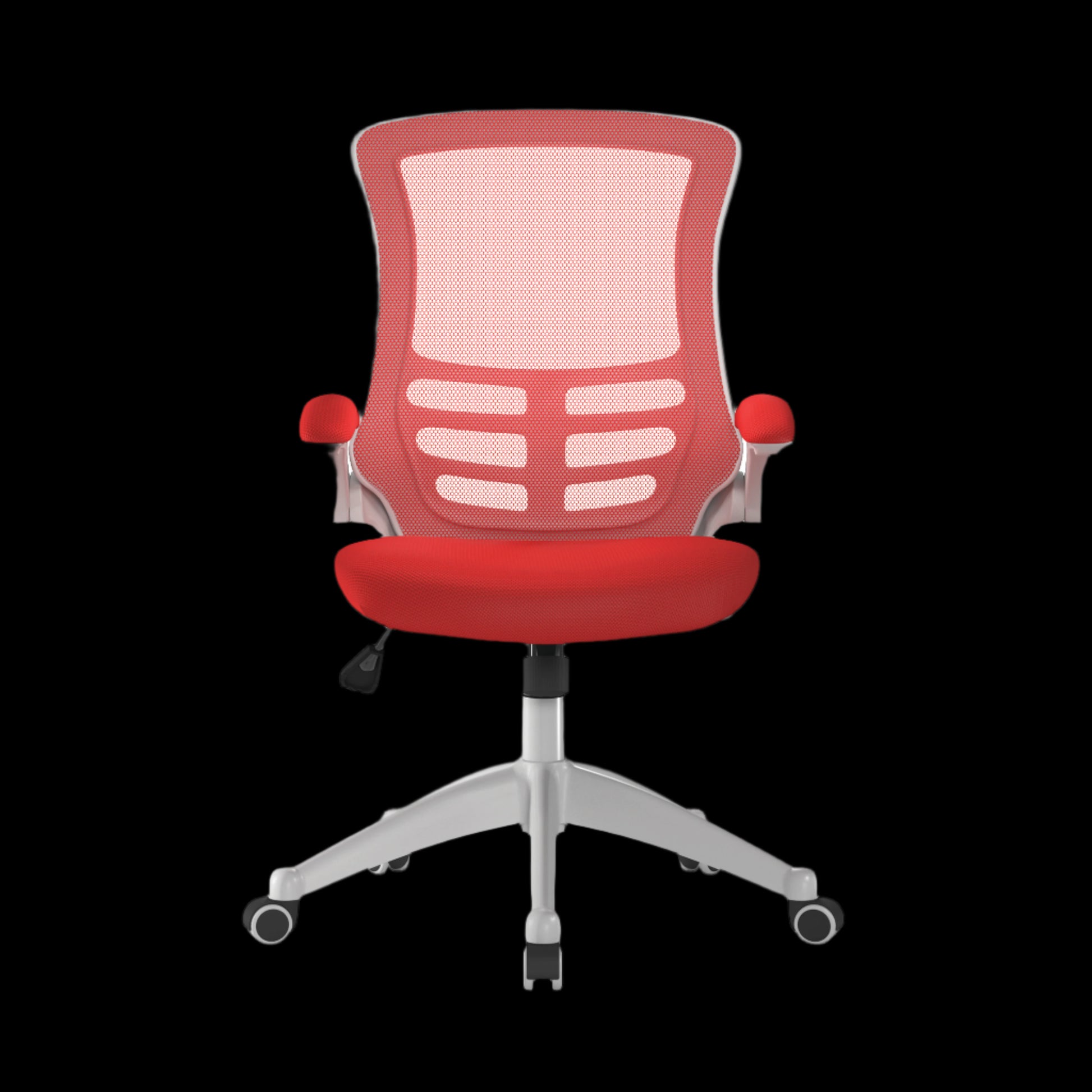 Red office chair with mesh back on a black  background