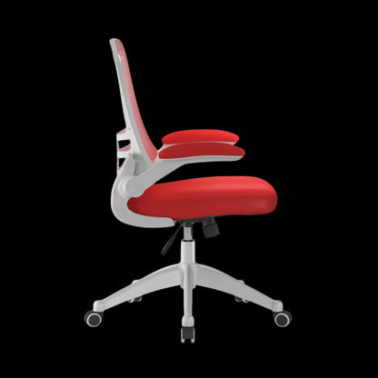 Red office chair with white frame on a black background