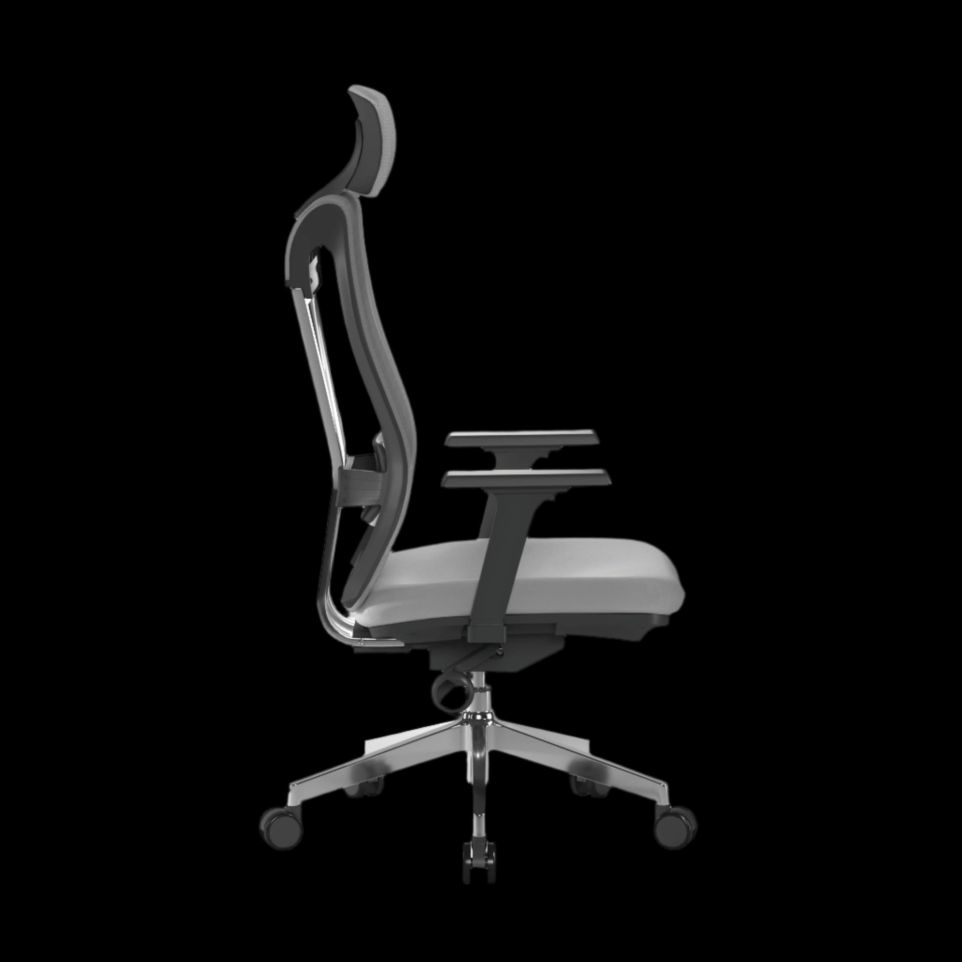 Ergonomic office chair with adjustable backrest on a black background