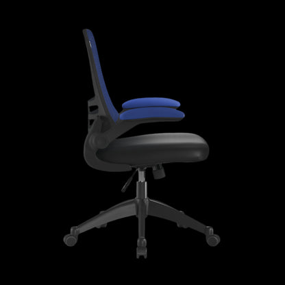 Black office chair with blue backrest on a black background
