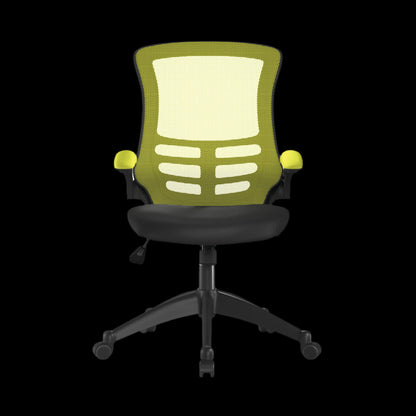 Green office chair with black base on a black background
