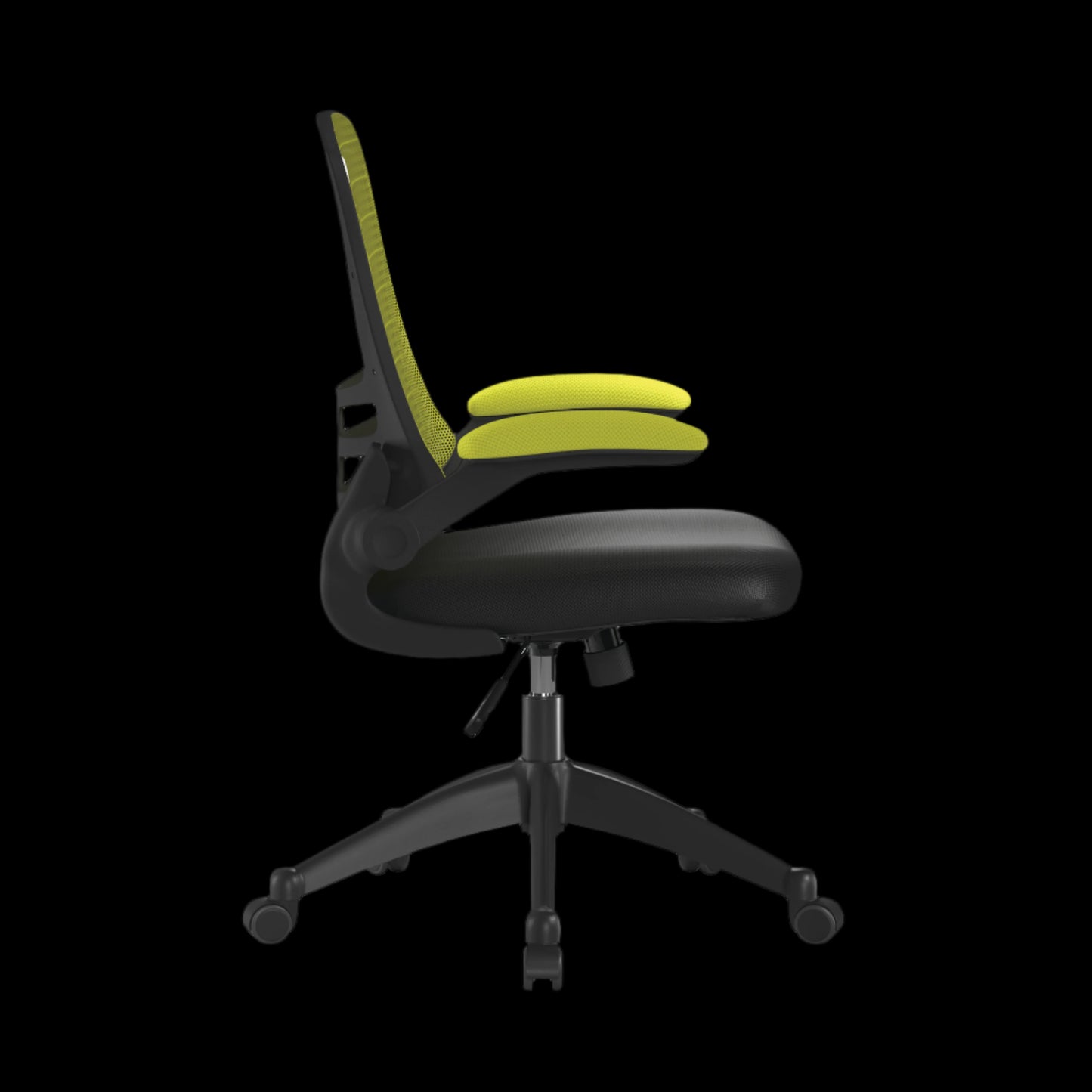 Black and green office chair on a black background