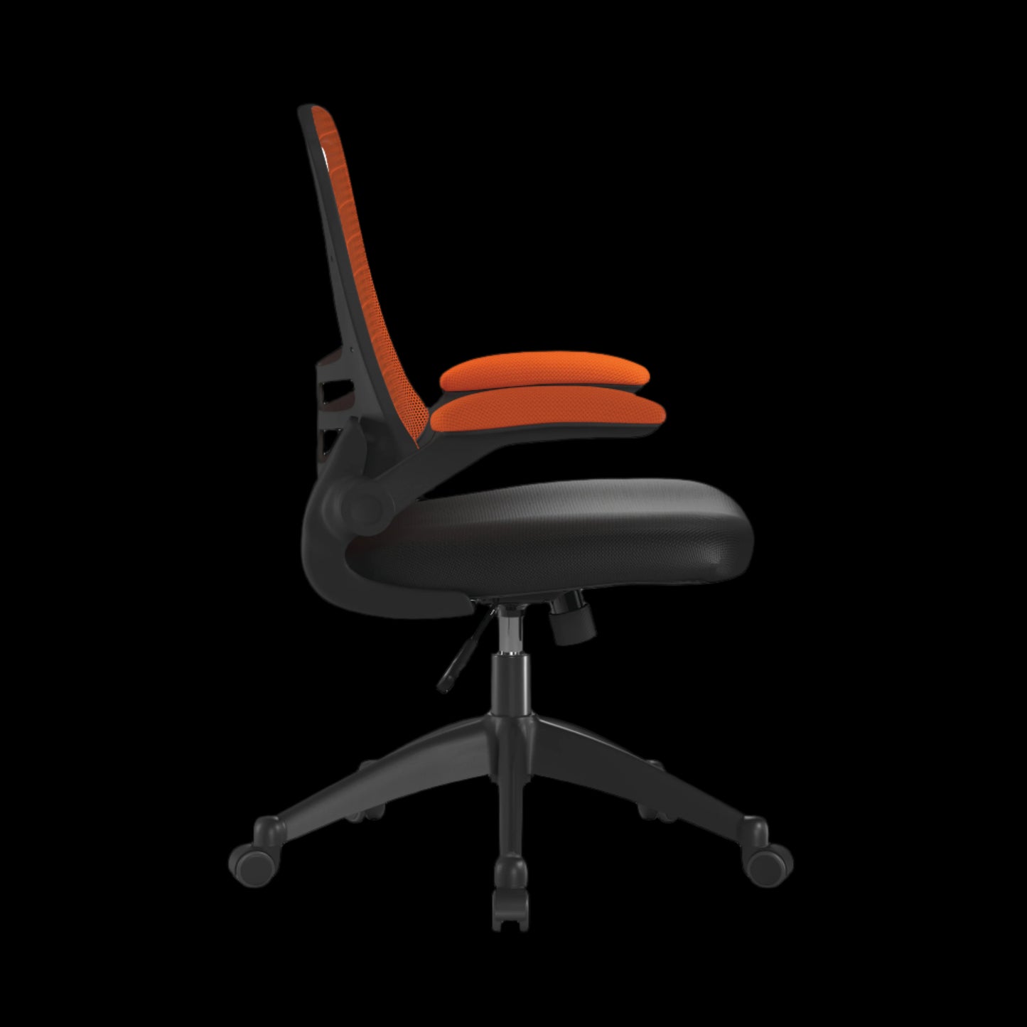 Black office chair with orange backrest on a black background
