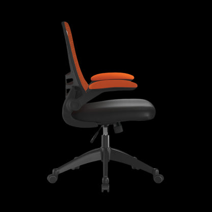 Black office chair with orange backrest on a black background