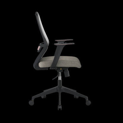 Gray office chair with black frame on a black background