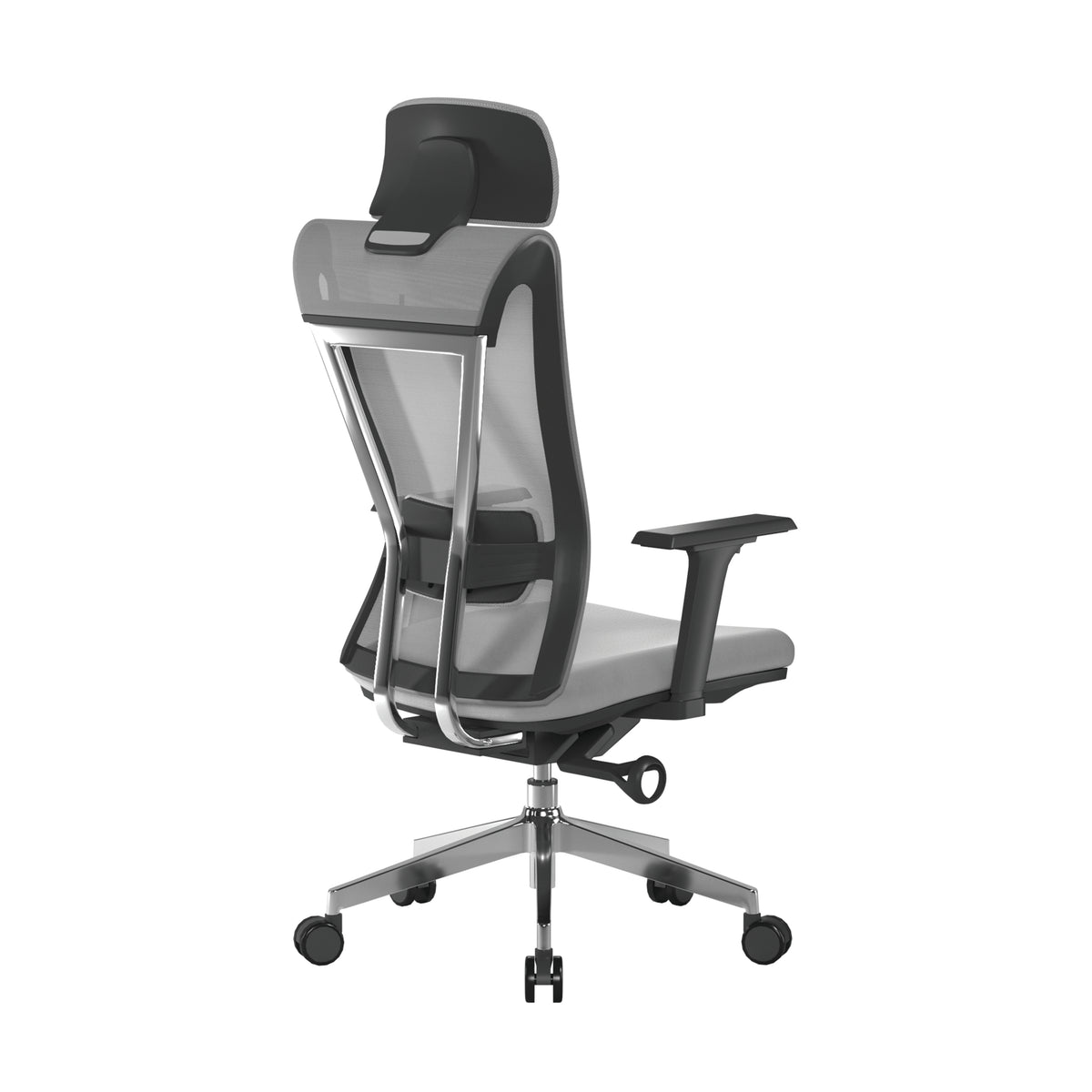 Moritz Mesh Chair in Gray, rear three-quarter view