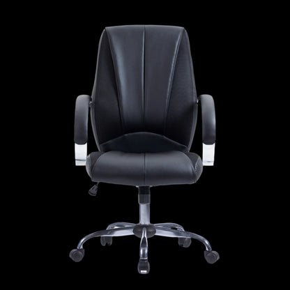 Black office chair with a black background