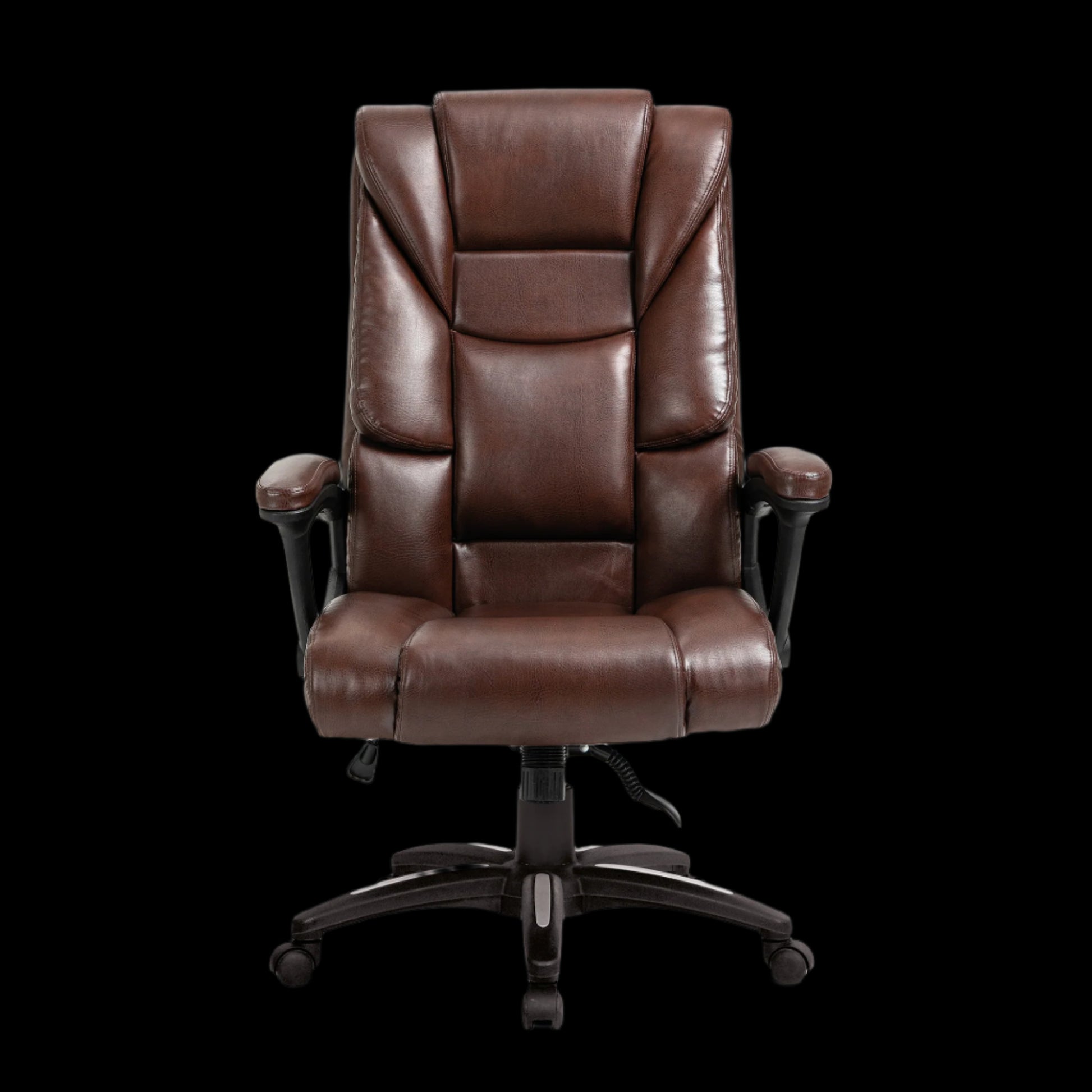 Brown leather office chair on a black background