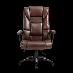 Brown leather office chair on a black background